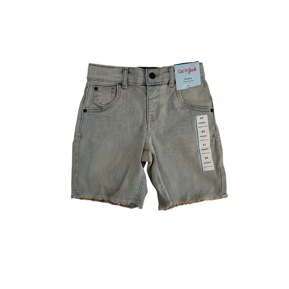 Cat & Jack Boys Light Wash Denim Shorts 5T Adjustable Waist Raw Hem NEW
